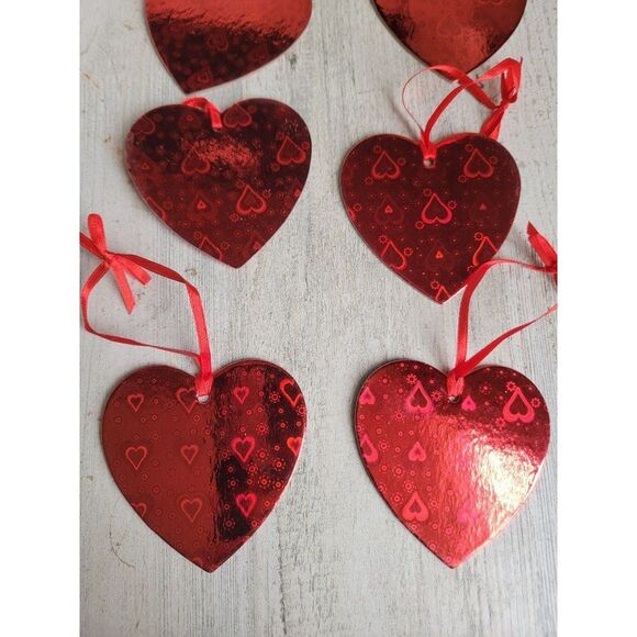 Holographic heart Valentine red set ornament Xmas decor - Picture 2 of 6